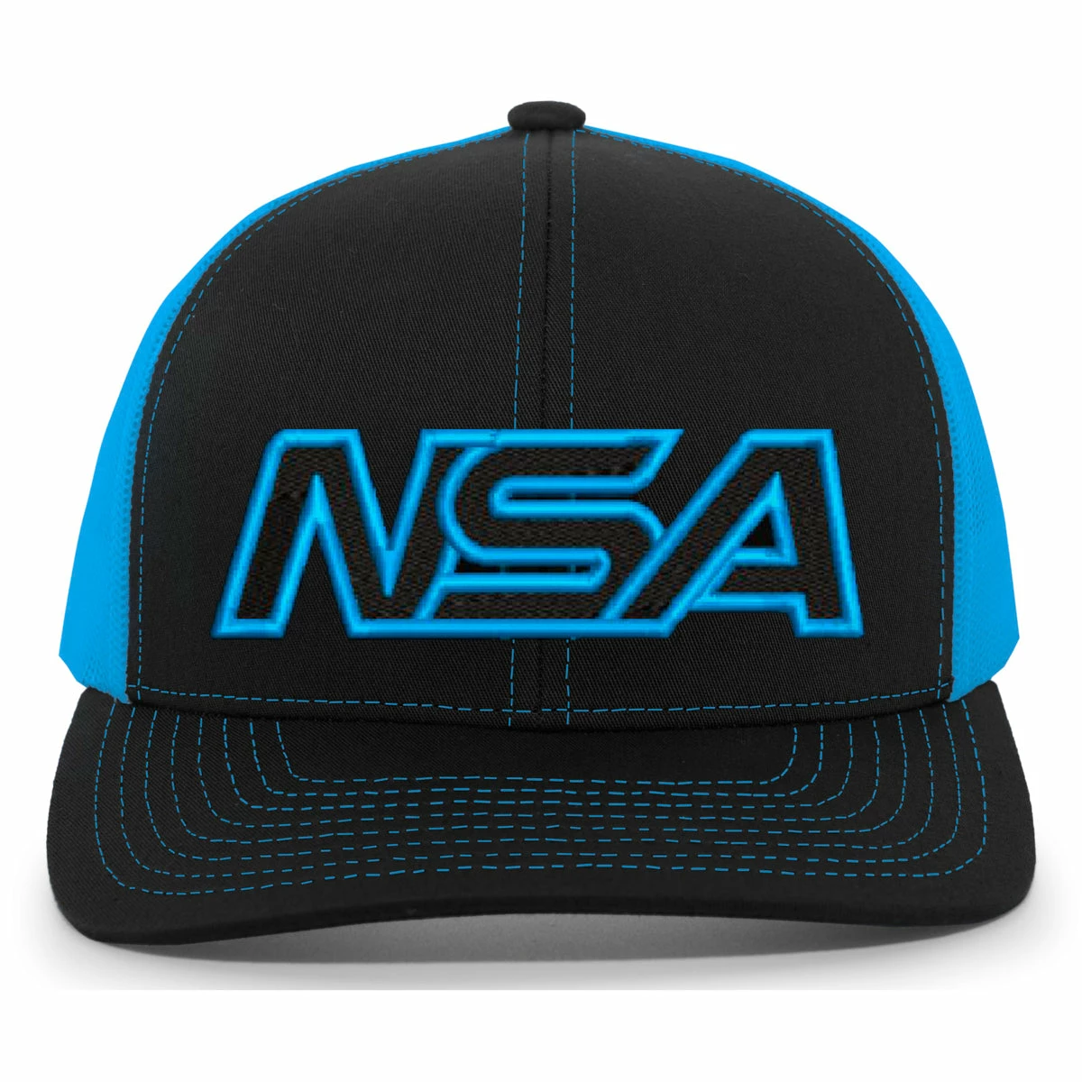 Pacific Headwear NSA Outline Series Neon Blue Snapback Hat: 104-BKNBBK