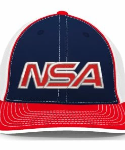 Pacific Headwear NSA Outline Series Navy Red Flex Fit Hat: 404M-NVWHRD