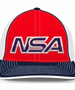 Pacific Headwear NSA Outline Series Red/Navy Flex Fit Hat: 404M-RDWHNV