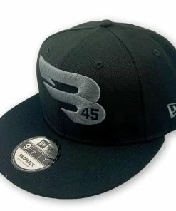 B45 Black 9FIFTY New Era Snapback Hat Charcoal Logo Edition: 950-GREY-BLACK